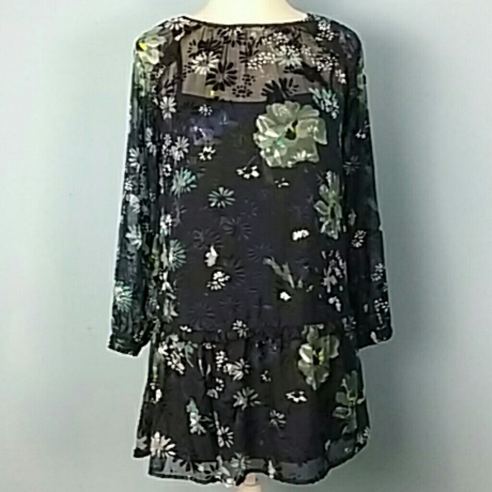 Loft mini dress floral velvet layered drop waist